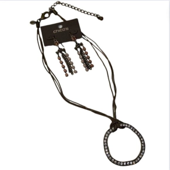 Chico's bronze metal circle pendant and dangle earrings set - Picture 1 of 9